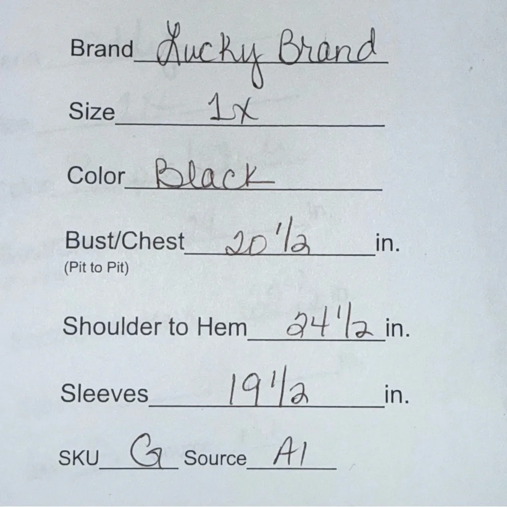 Lucky Brand 1X Black Henley Top Velvet Burnout Geo Boho Long Sleeve - Picture 8 of 8